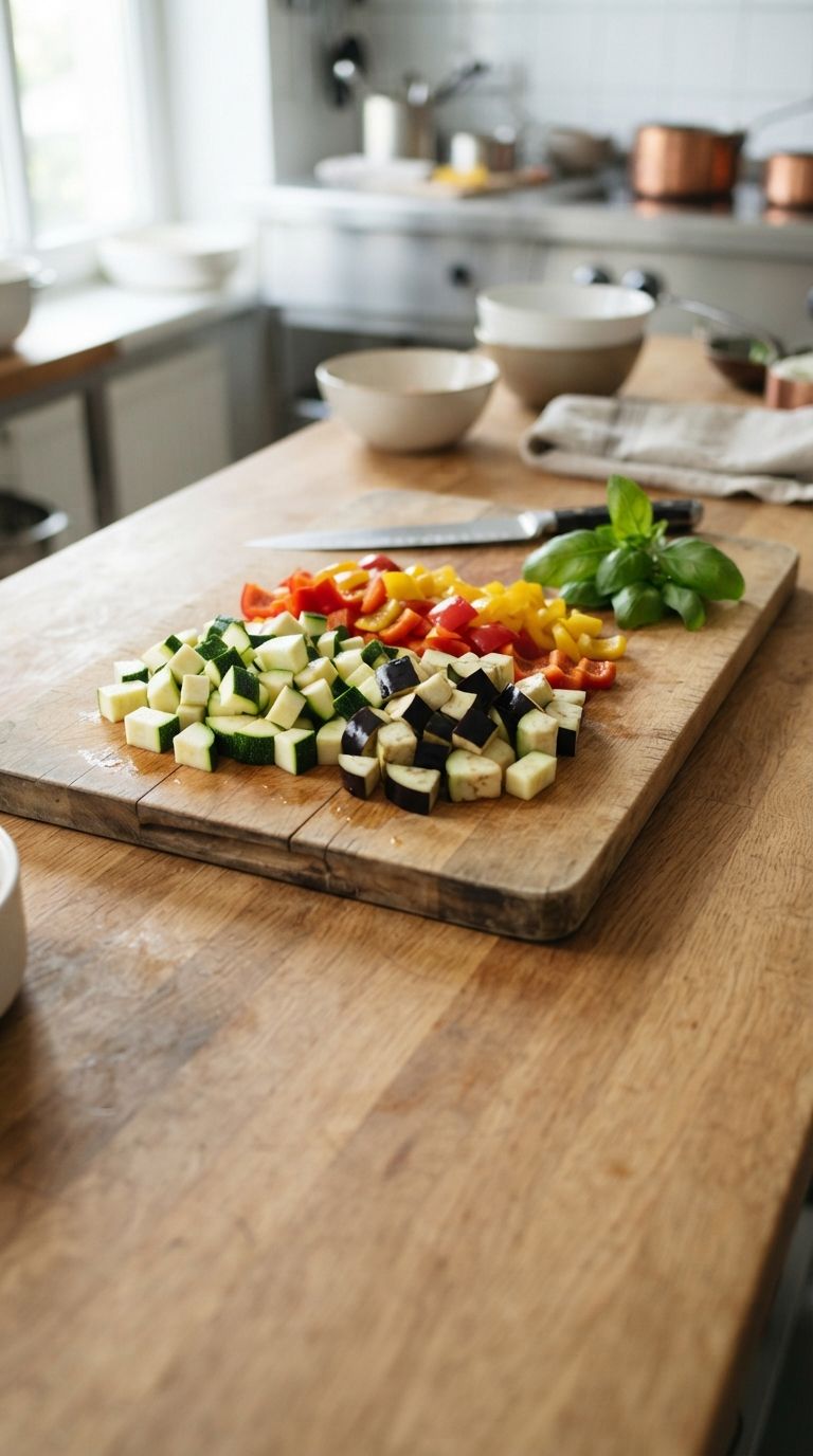Verdure tagliate a cubetti su un tagliere